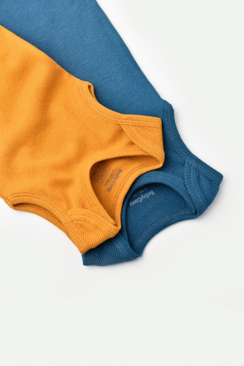 Set 2 body-uri fara maneci bebe unisex din bumbac organic si modal - Bleumarin/Sofran, Baby Cosy