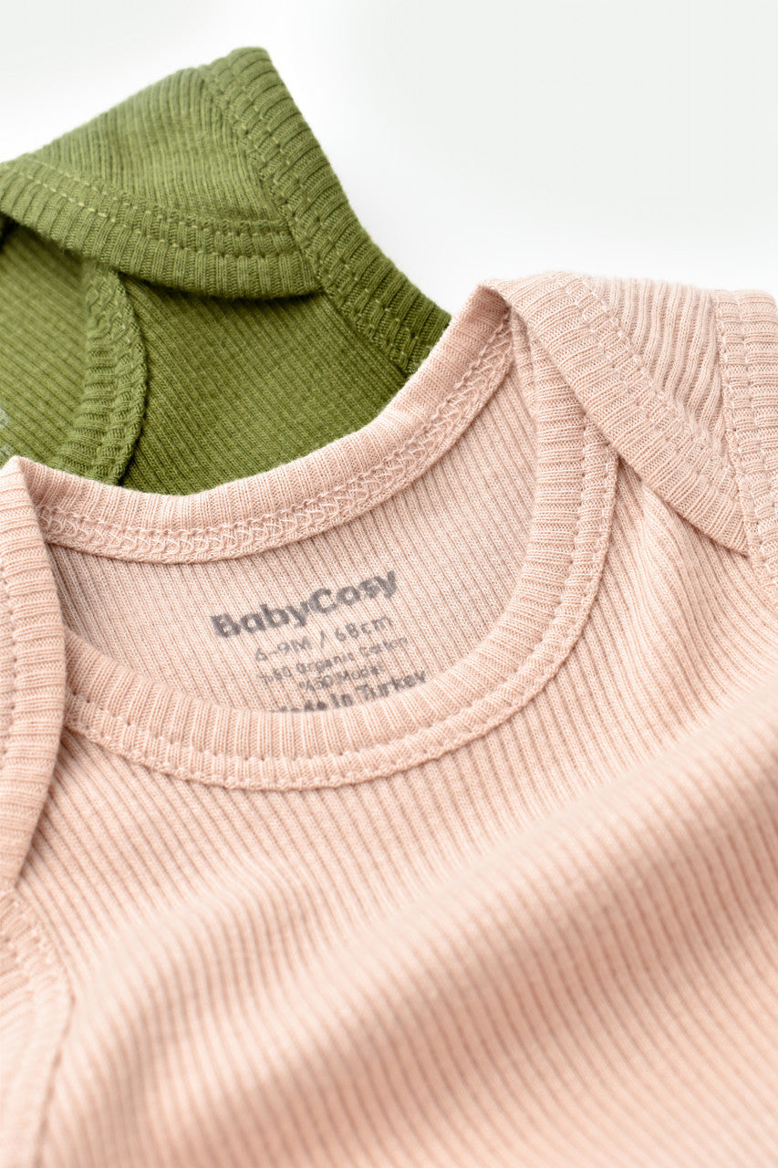 Set 2 body-uri fara maneci bebe unisex din bumbac organic si modal - Verde/Blush, Baby Cosy