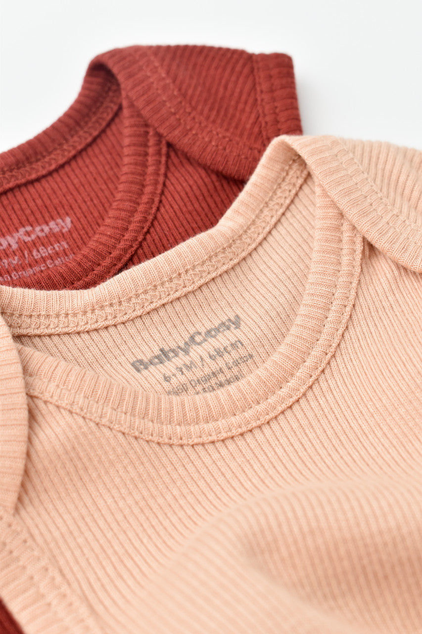 Set 2 body-uri fara maneci bebe unisex din bumbac organic si modal - Caramiziu/Somon, Baby Cosy