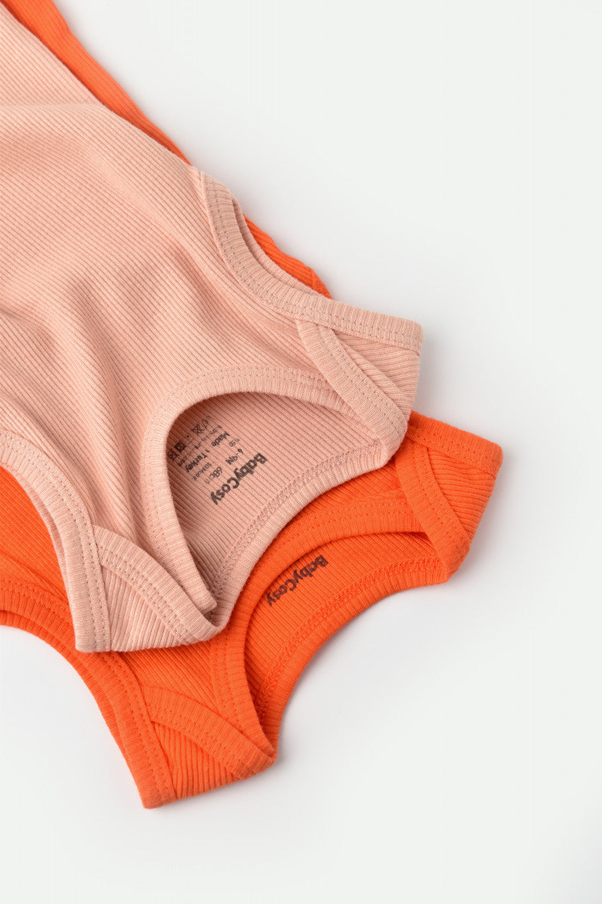 Set 2 body-uri fara maneci bebe unisex din bumbac organic si modal - Rodie/Piersica, Baby Cosy