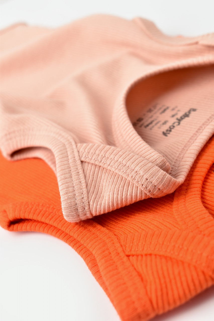 Set 2 body-uri fara maneci bebe unisex din bumbac organic si modal - Rodie/Piersica, Baby Cosy