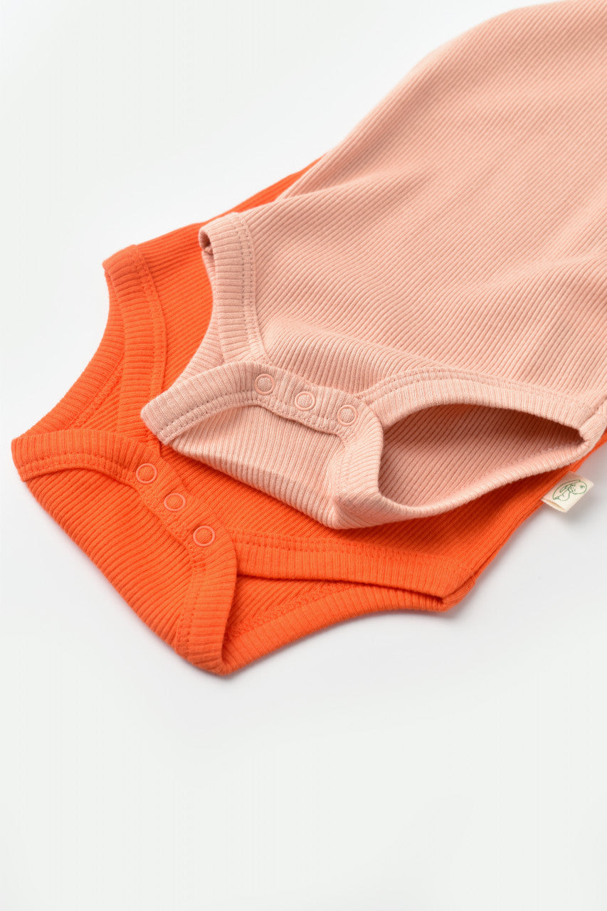 Set 2 body-uri fara maneci bebe unisex din bumbac organic si modal - Rodie/Piersica, Baby Cosy