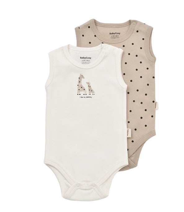 Set 2 body-uri fara maneci bebe unisex Girafa, Baby Cosy, 100% bumbac organic