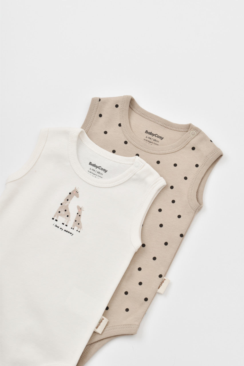 Set 2 body-uri fara maneci bebe unisex Girafa, Baby Cosy, 100% bumbac organic