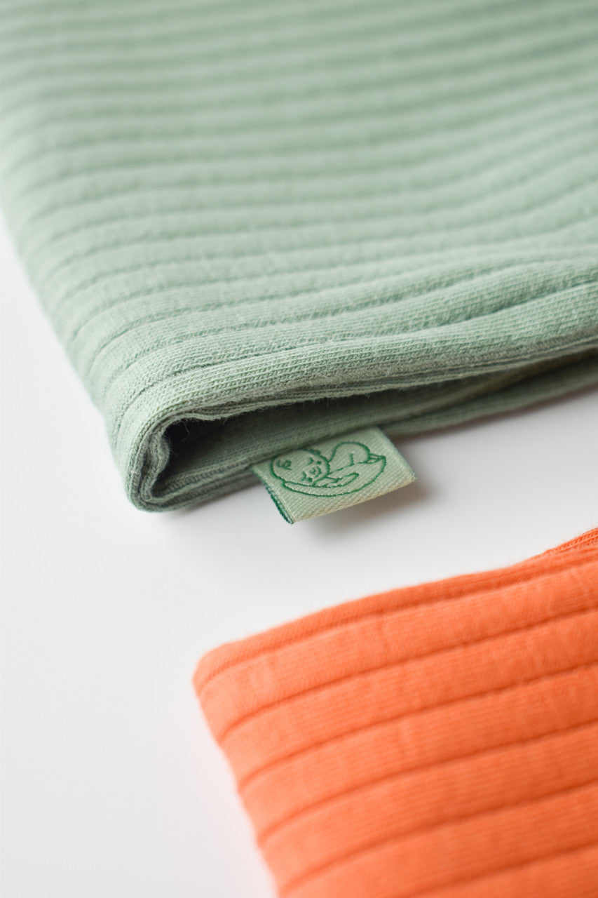 Set 2 body-uri fara maneci Ribana Bebe Unisex din bumbac organic si 5%elastan - Portocaliu/Verde