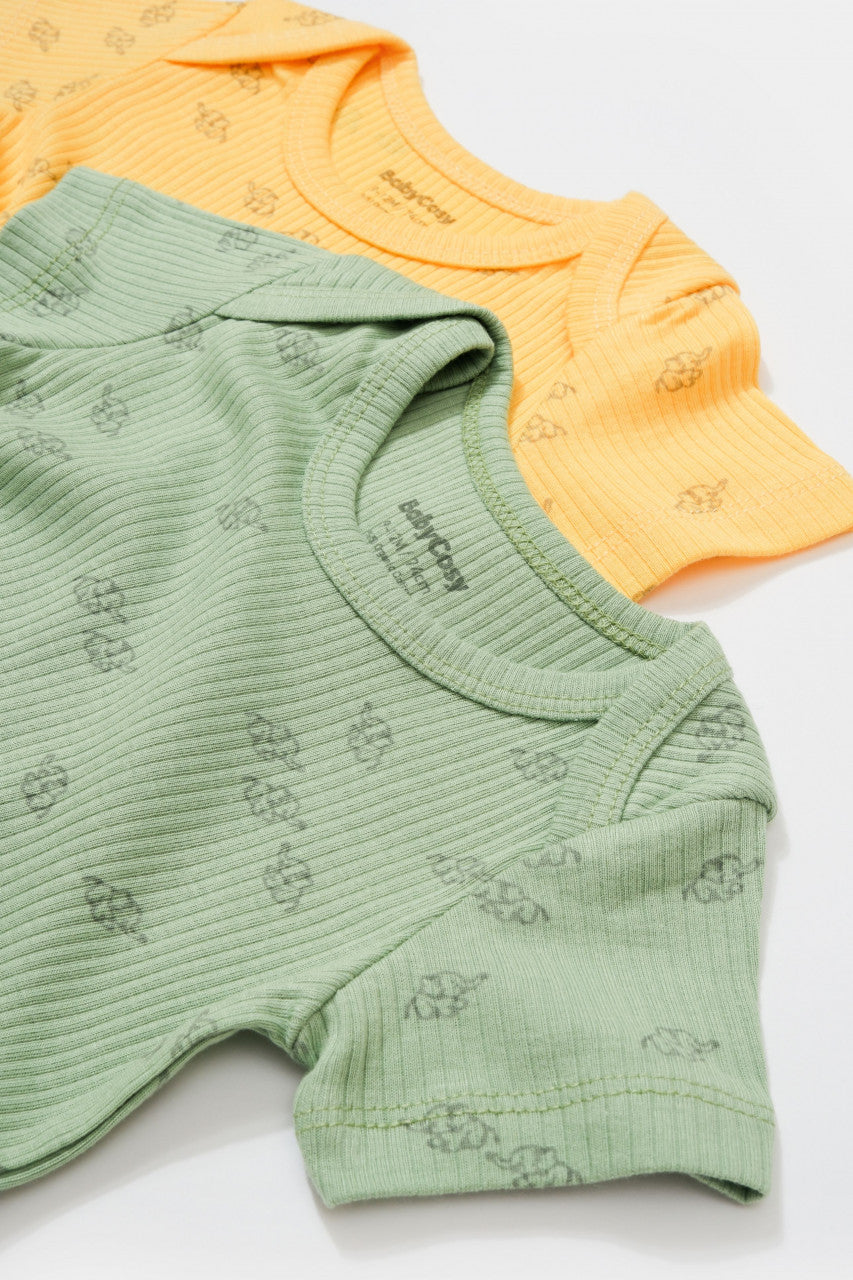 Set 2 body-uri Printed, BabyCosy, 50% modal+50% bumbac, Lamaie/Verde