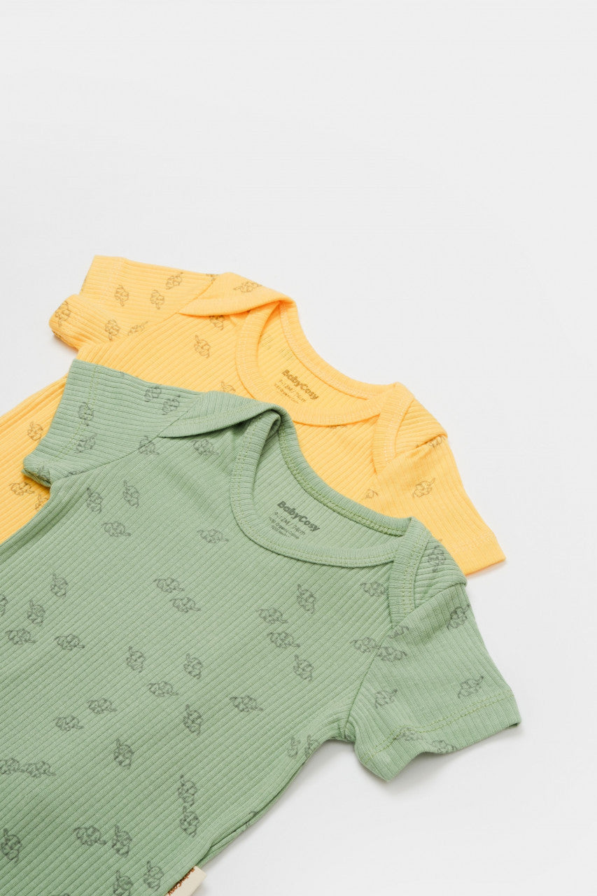 Set 2 body-uri Printed, BabyCosy, 50% modal+50% bumbac, Lamaie/Verde