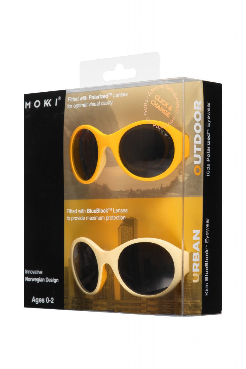 Set 2 ochelari copii Click & Change, galben, 0-2 ani, Mokki