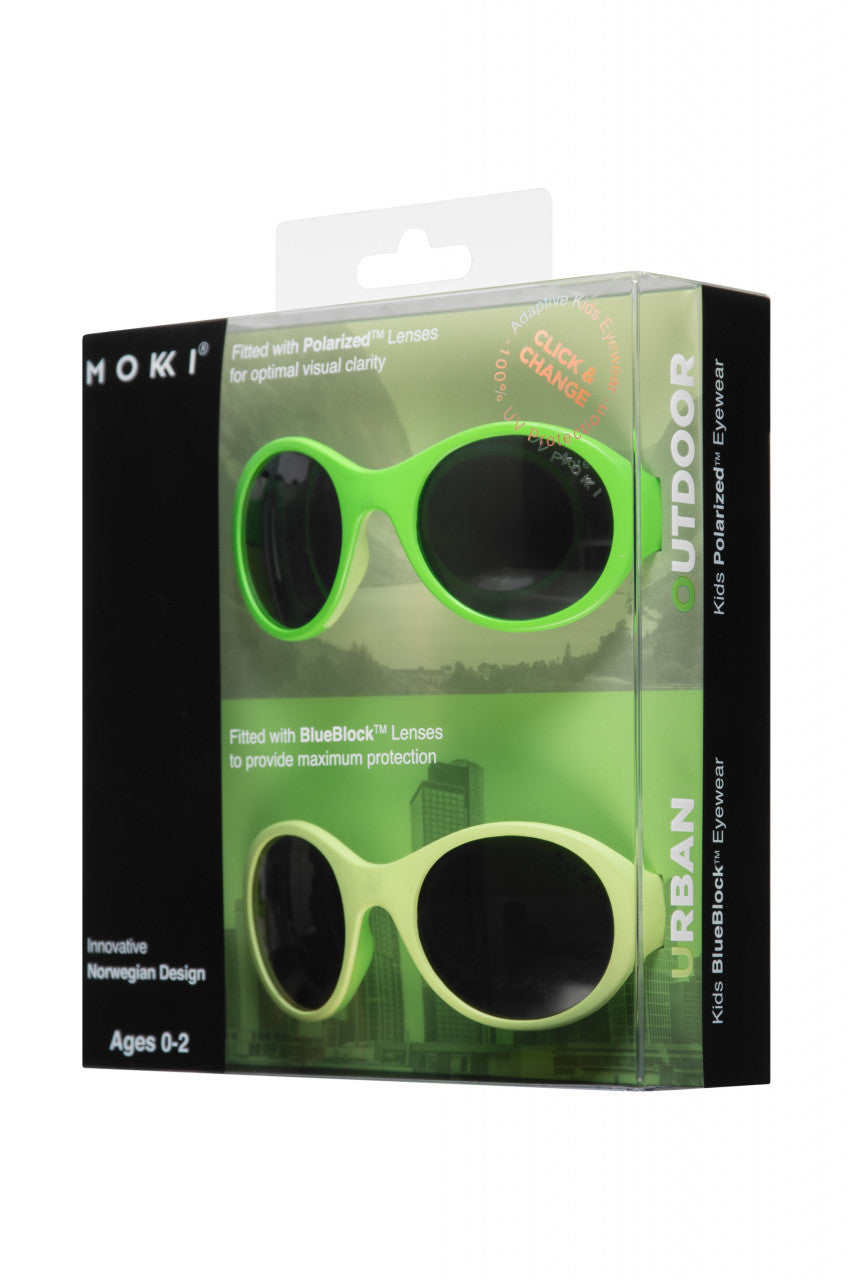 Set 2 ochelari copii Click & Change, verde, 0-2 ani, Mokki