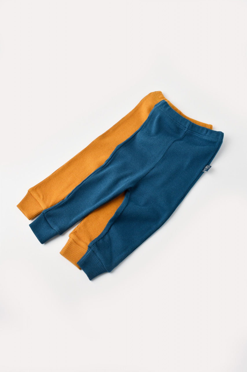 Set 2 pantaloni bebe unisex din bumbac organic si modal - Bleumarin/Sofran, Baby Cosy