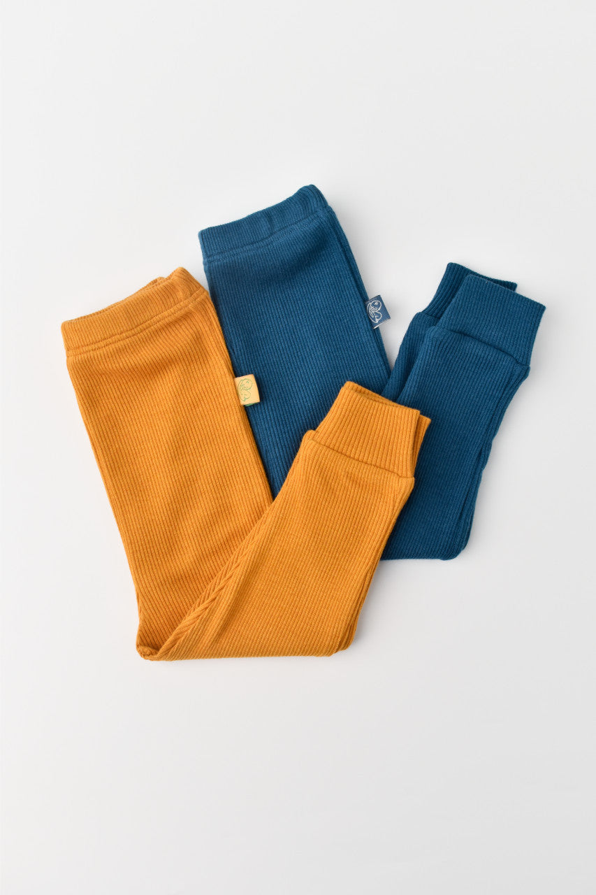 Set 2 pantaloni bebe unisex din bumbac organic si modal - Bleumarin/Sofran, Baby Cosy