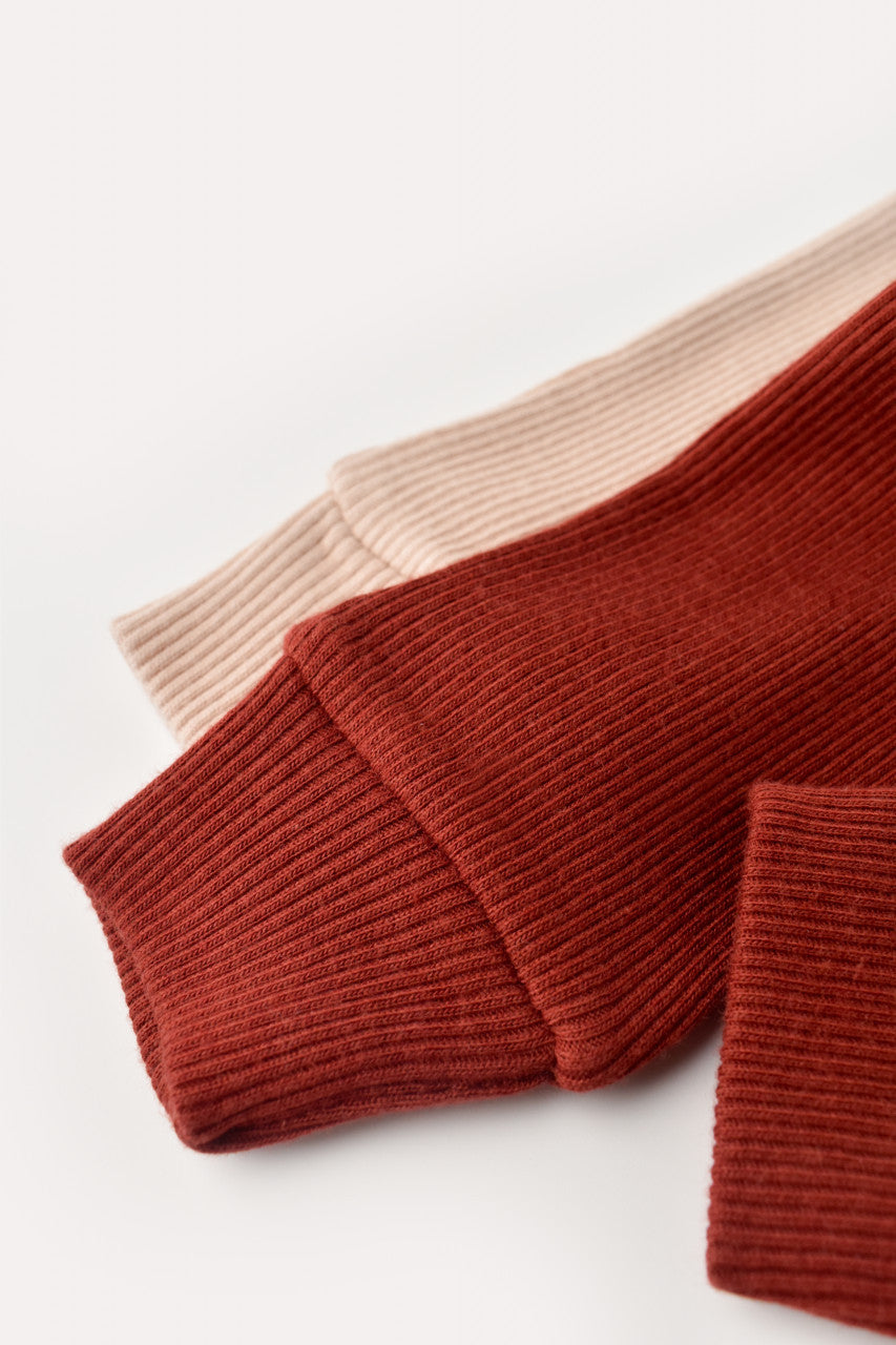 Set 2 pantaloni bebe unisex din bumbac organic si modal - Caramiziu/Somon, Baby Cosy