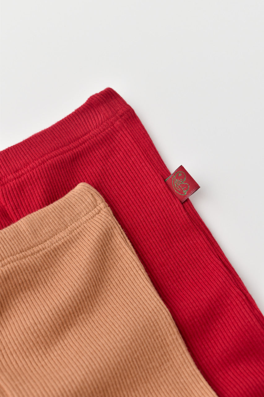 Set 2 pantaloni bebe unisex din bumbac organic si modal - Maro/Rosu, Baby Cosy