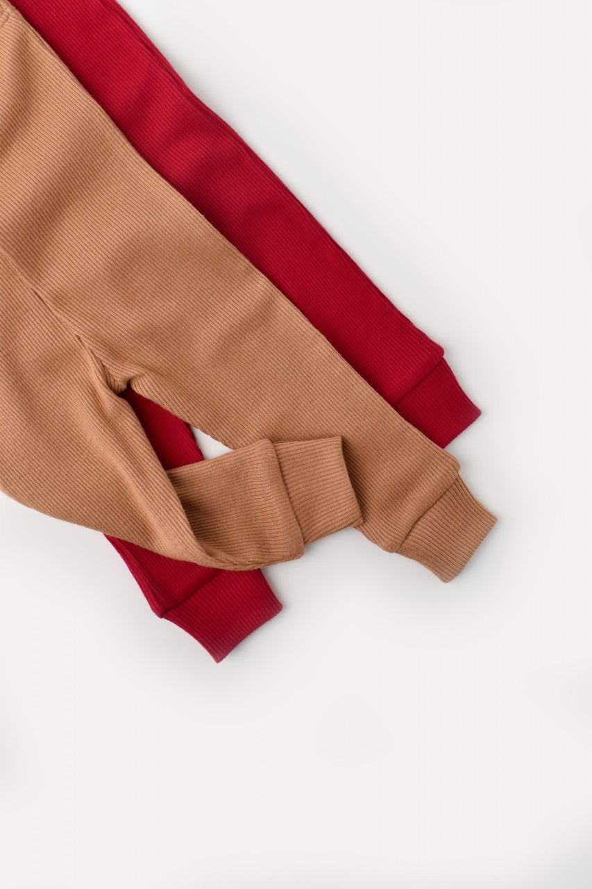 Set 2 pantaloni bebe unisex din bumbac organic si modal - Maro/Rosu, Baby Cosy