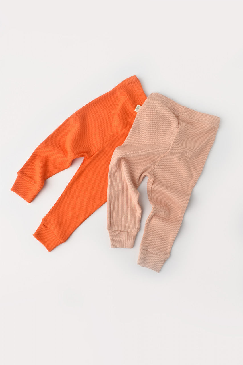 Set 2 pantaloni bebe unisex din bumbac organic si modal - Rodie/Piersica, Baby Cosy
