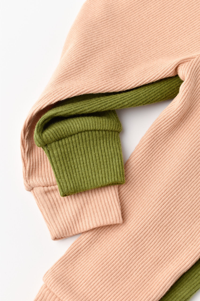 Set 2 pantaloni bebe unisex din bumbac organic si modal - Verde/Blush, Baby Cosy