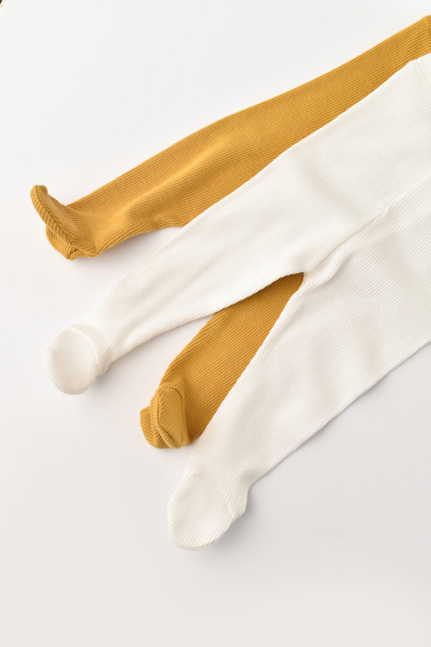 Set 2 pantaloni cu botosei bebe unisex din bumbac organic si modal - Mustar/Ecru, Baby Cosy