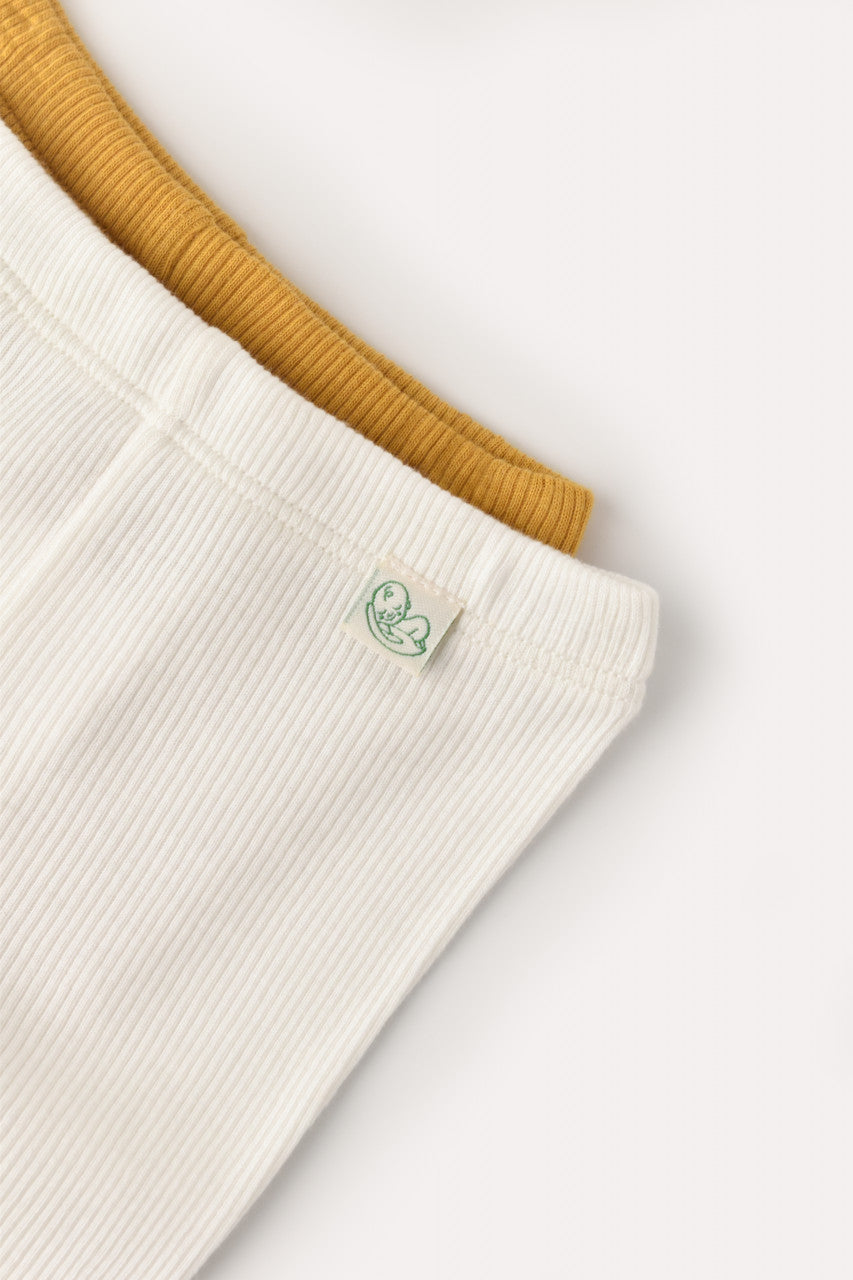 Set 2 pantaloni cu botosei bebe unisex din bumbac organic si modal - Mustar/Ecru, Baby Cosy