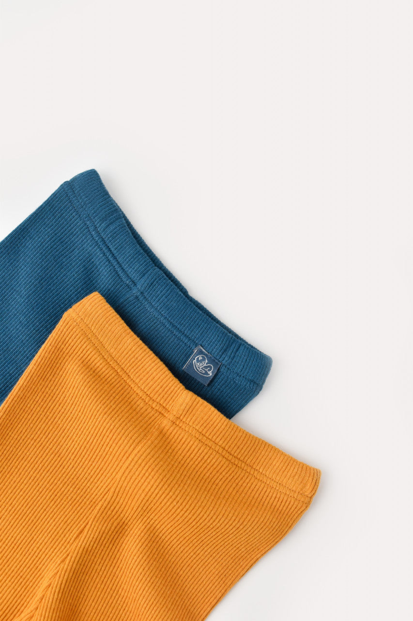 Set 2 pantaloni cu botosei bebe unisex din bumbac organic si modal - Bleumarin/Sofran, Baby Cosy
