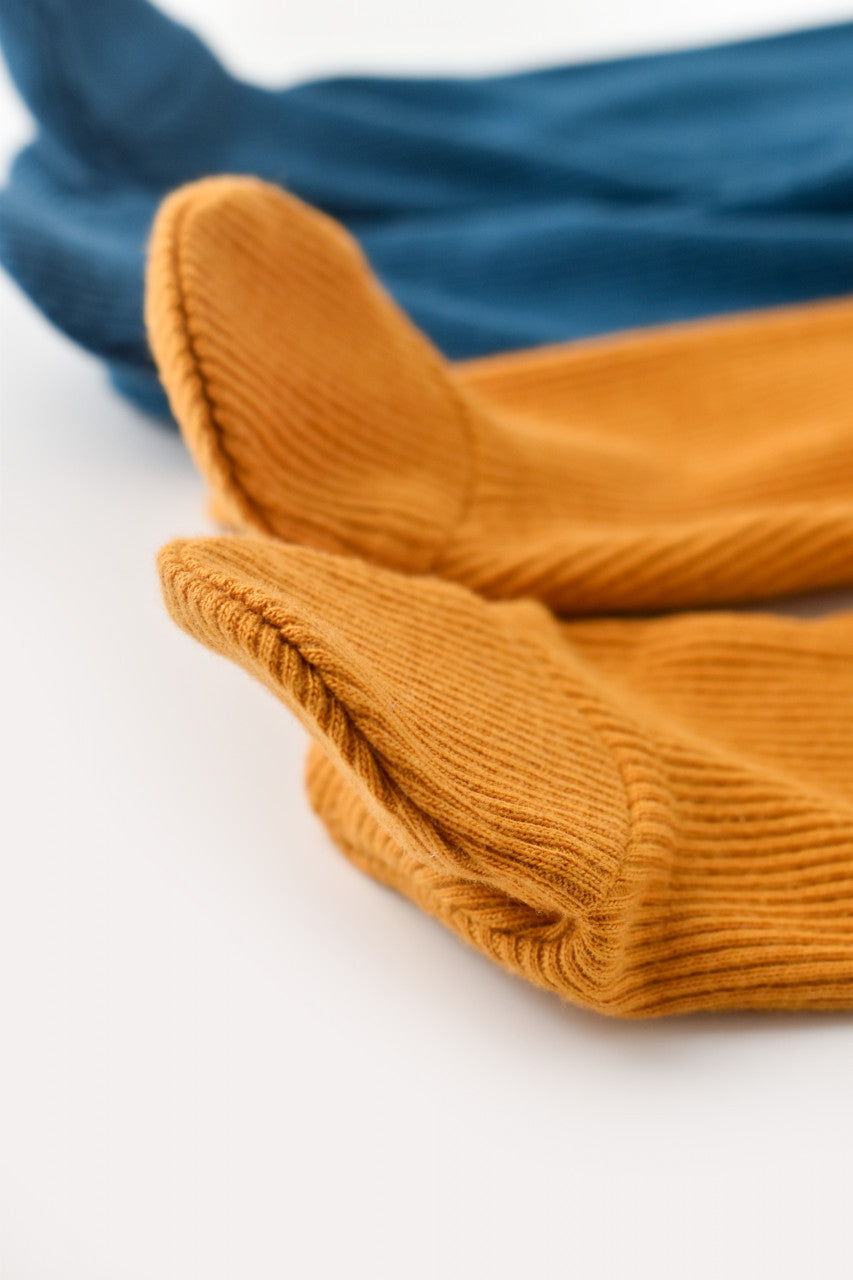 Set 2 pantaloni cu botosei bebe unisex din bumbac organic si modal - Bleumarin/Sofran, Baby Cosy