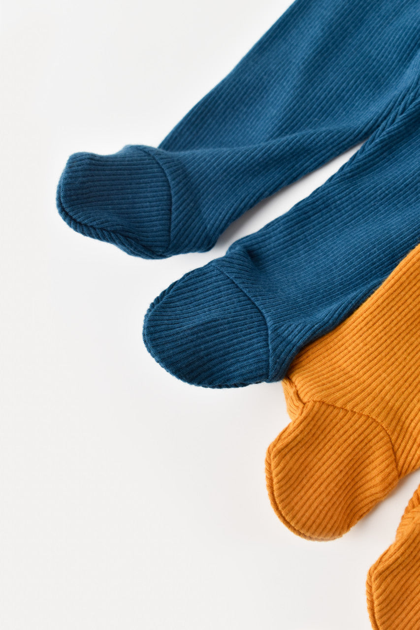 Set 2 pantaloni cu botosei bebe unisex din bumbac organic si modal - Bleumarin/Sofran, Baby Cosy