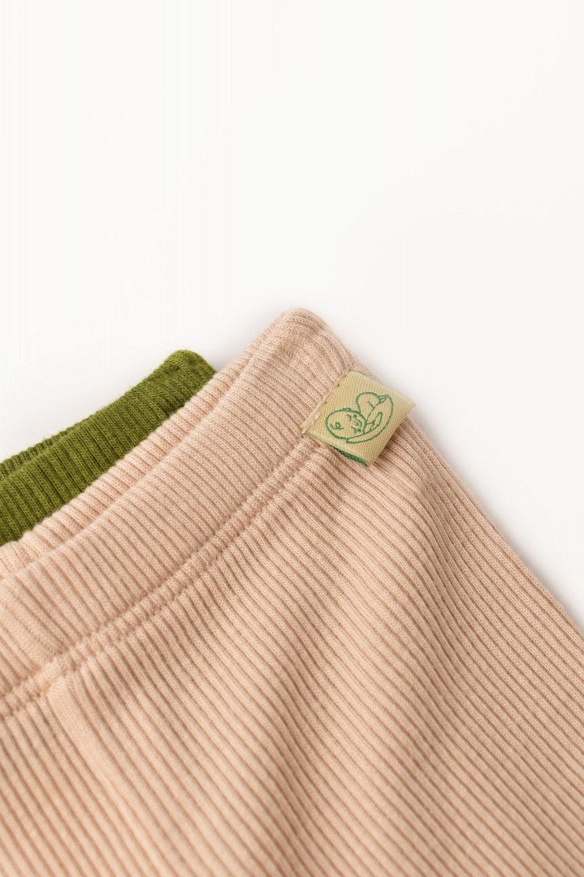 Set 2 pantaloni cu botosei bebe unisex din bumbac organic si modal - Verde/Blush, Baby Cosy