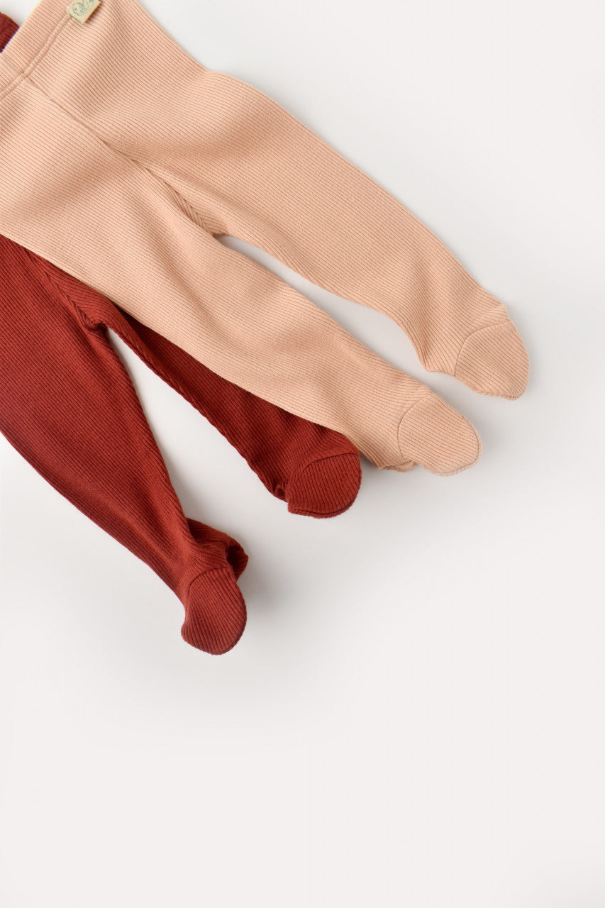 Set 2 pantaloni cu botosei bebe unisex din bumbac organic si modal - Caramiziu/Somon, Baby Cosy