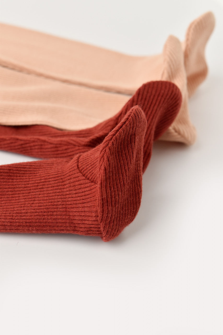 Set 2 pantaloni cu botosei bebe unisex din bumbac organic si modal - Caramiziu/Somon, Baby Cosy