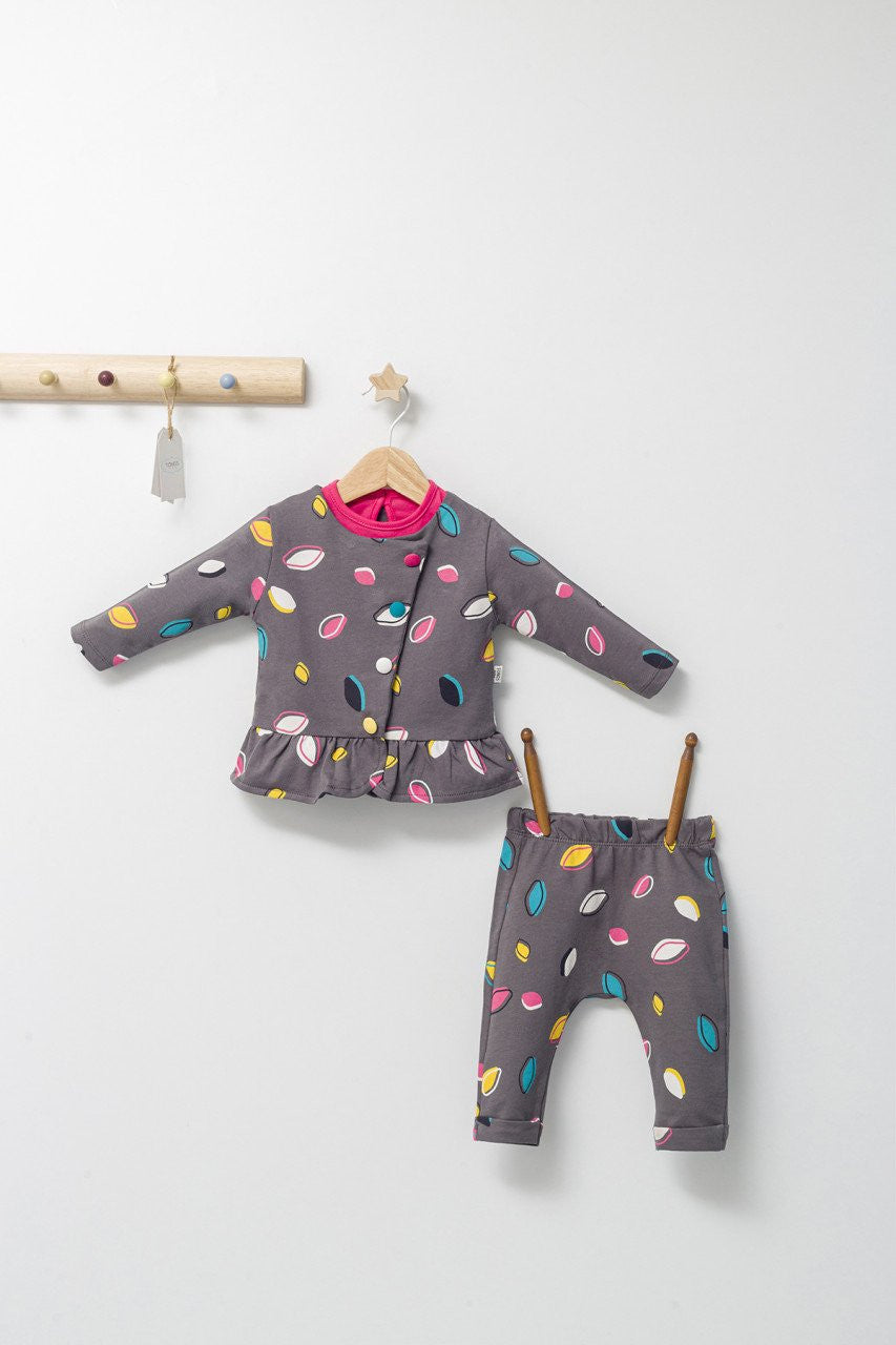 Set 2 piese cu bluzita cu volan si pantalonasi pentru fetite Colorful autum, Tongs baby