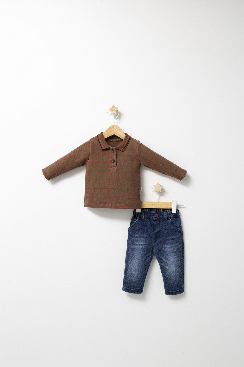 Set 2 piese cu bluzita si pantaloni de blugi Forest pentru baietei, Tongs baby