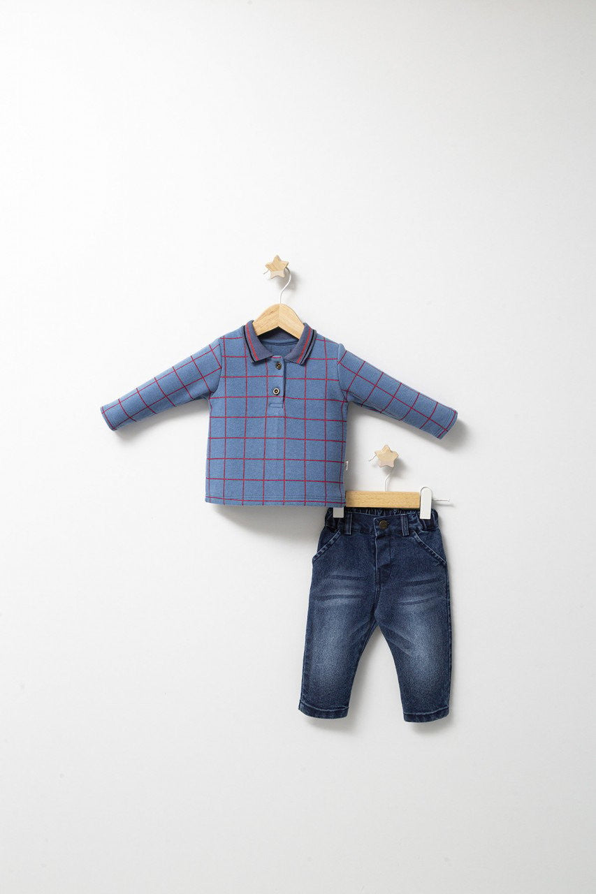 Set 2 piese cu bluzita si pantaloni de blugi Forest pentru baietei, Tongs baby