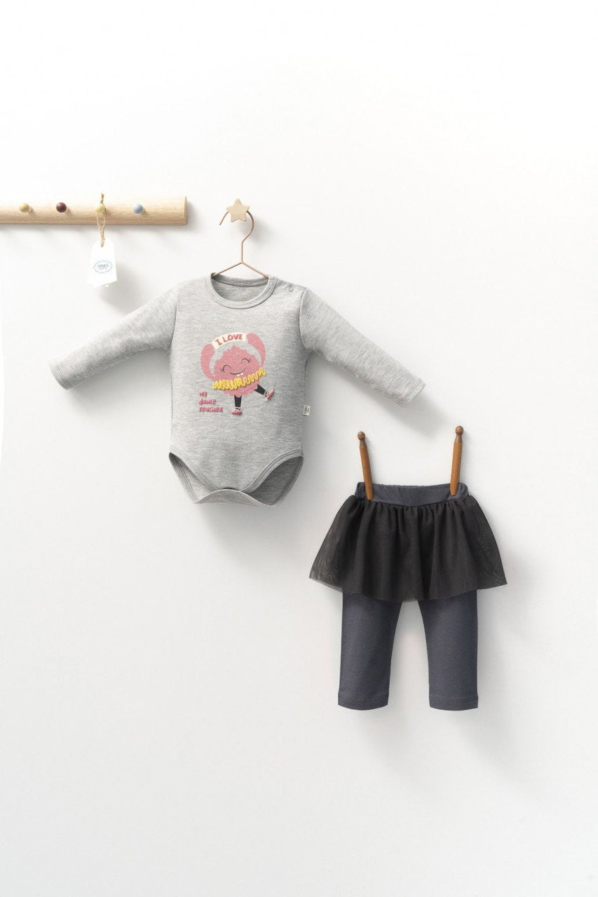 Set 2 piese cu body si pantalonasi cu tulle pentru fetite Monster, Tongs baby