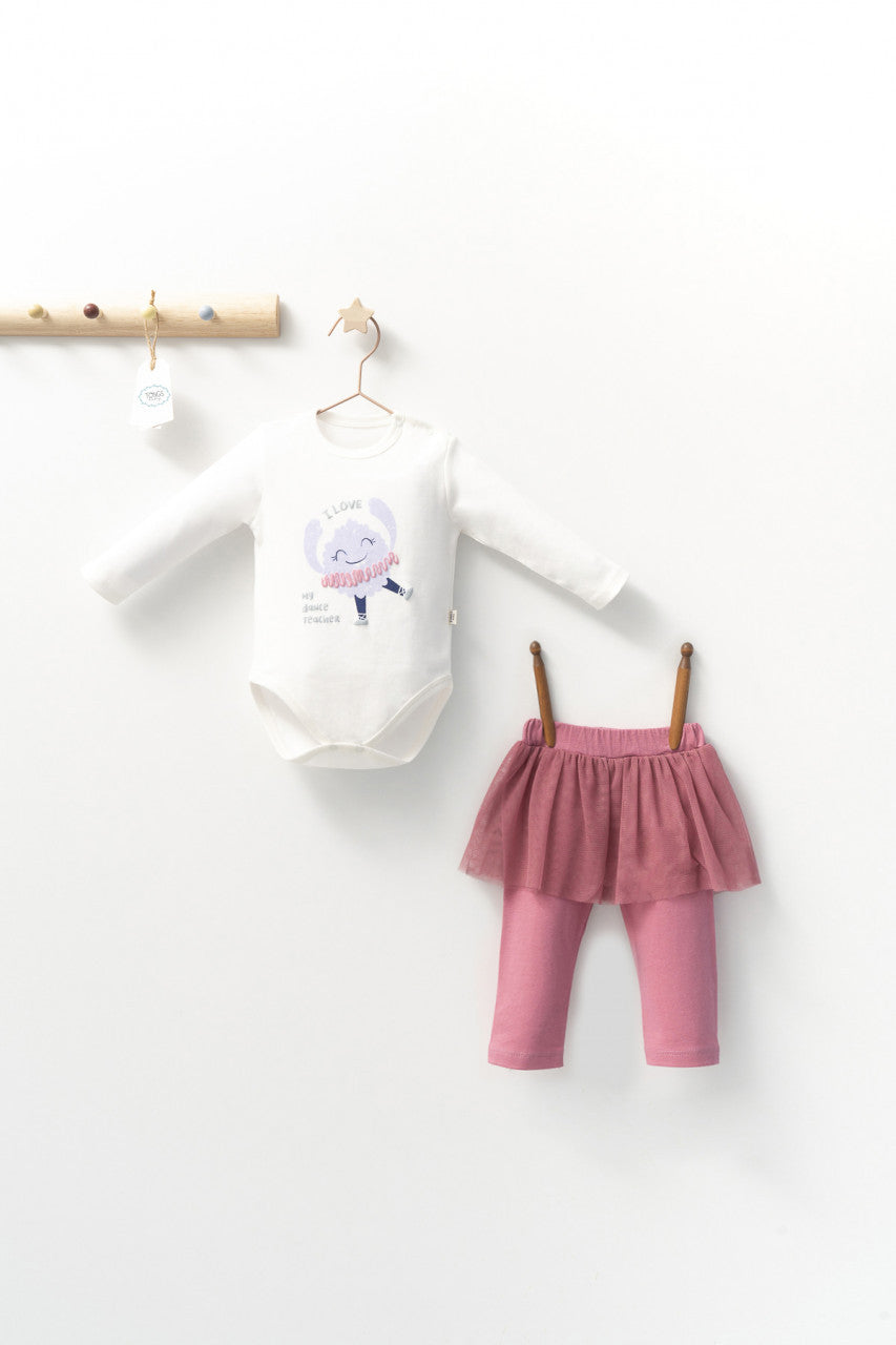 Set 2 piese cu body si pantalonasi cu tulle pentru fetite Monster, Tongs baby