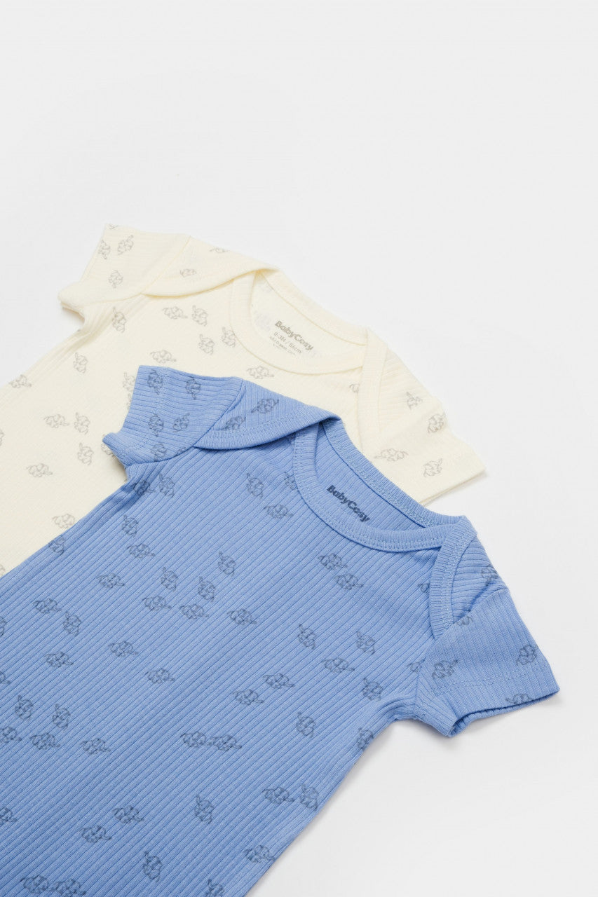 Set 2 salopete scurte Printed, BabyCosy, 50% modal+50% bumbac, Ecru/Lavanda