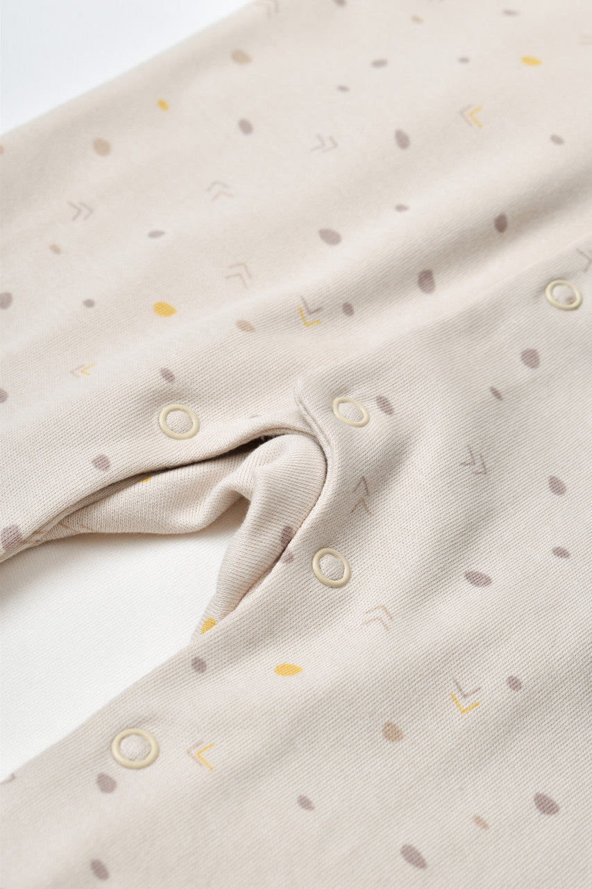 Set 2 salopetele cu maneca lunga si panataloni lungi cu botosei - 100%bumbac organic - Crem cu buline, Baby Cosy