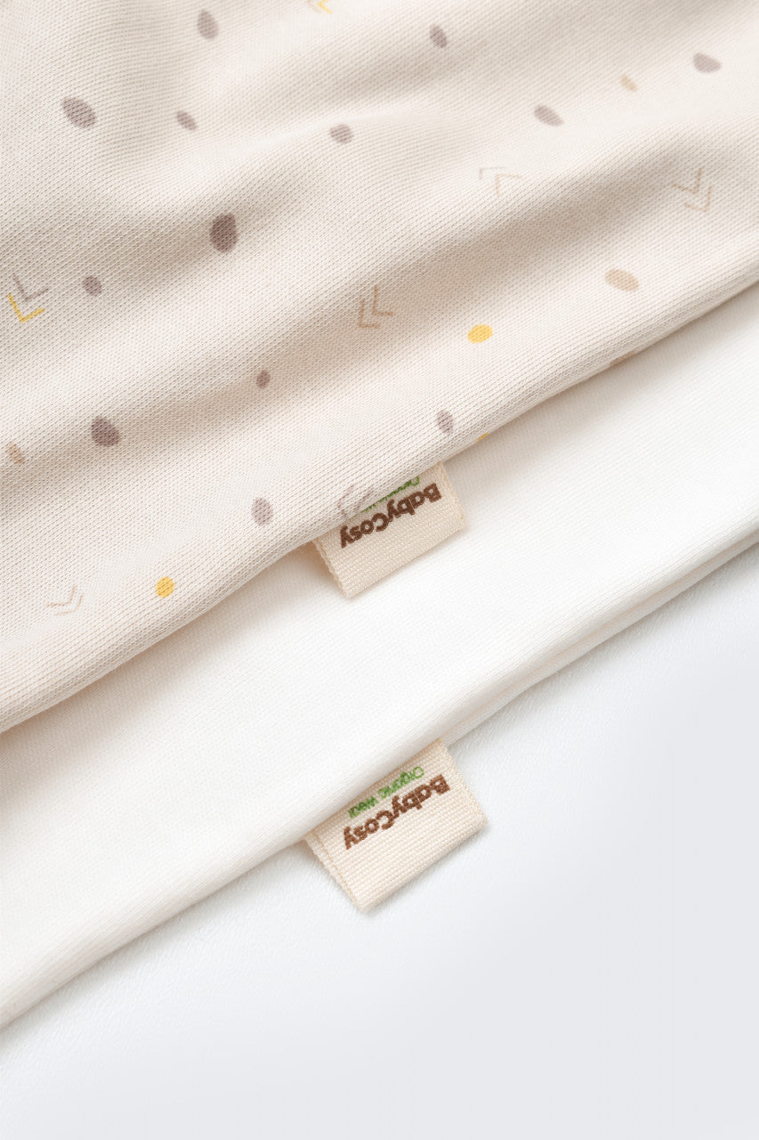 Set 2 salopetele cu maneca lunga si panataloni lungi cu botosei - 100%bumbac organic - Crem cu buline, Baby Cosy