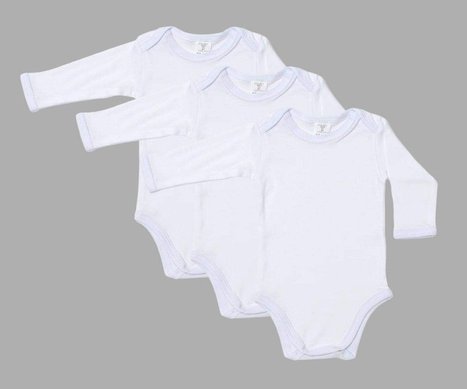 Set 3 body-uri din bumbac albe cu maneca lunga