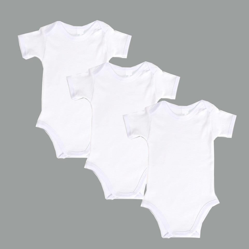 Set 3 body-uri din bumbac albe cu maneca scurta