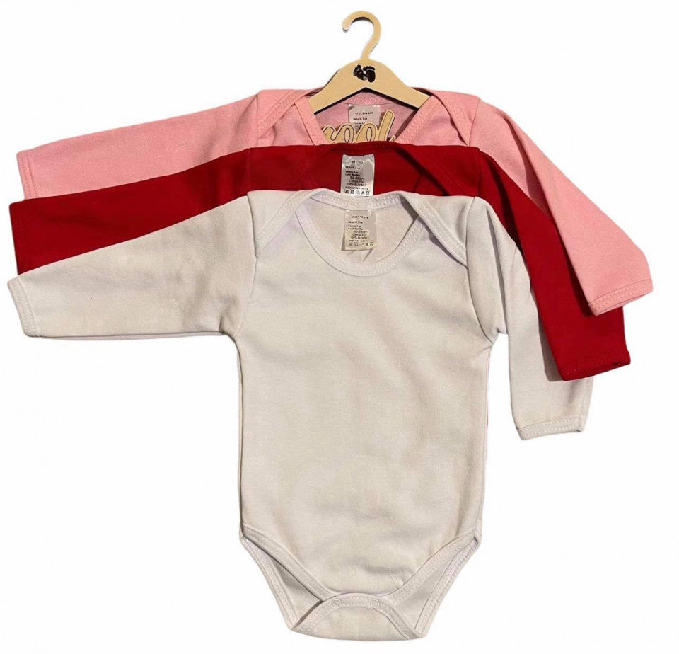 Set 3 body-uri din bumbac cu maneca lunga color mix 1