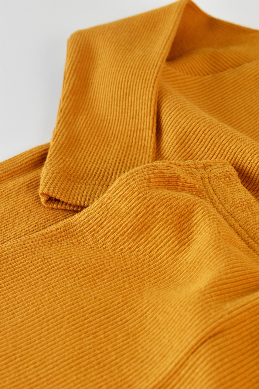 Set 3 piese: bluzita cu maneca lunga, panataloni lungi si caciulita din bumbac organic si modal - Mustar