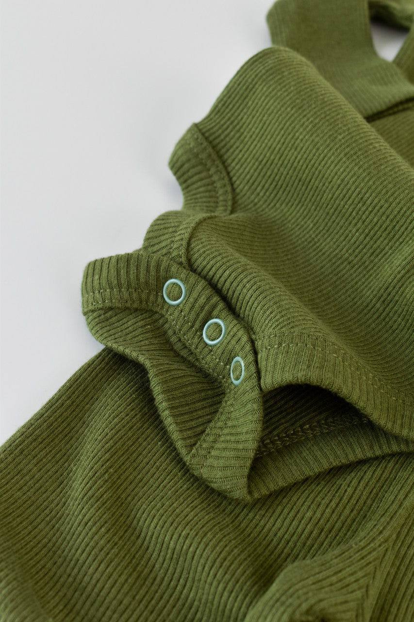 Set 3 piese: body cu maneca lunga, panataloni lungi si caciulita din bumbac organic si modal - Verde, Baby Cosy