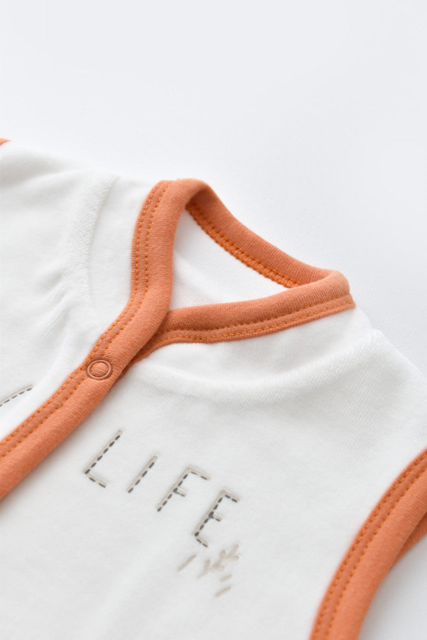 Set 3 piese Broscuta cu body, pantalonasi si vestuta din 80%bumbac organic si 20% poliester - Portocaliu, Baby Cosy