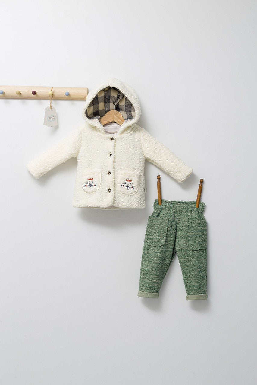 Set 3 piese: pantaloni, bluzita si hainuta pentru bebelusi KING, Tongs baby