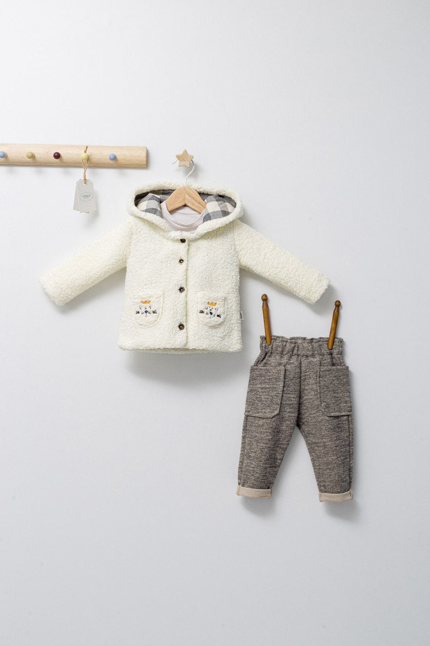 Set 3 piese: pantaloni, bluzita si hainuta pentru bebelusi KING, Tongs baby
