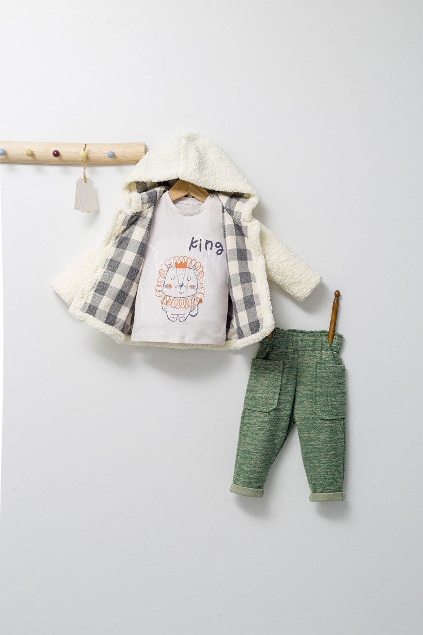 Set 3 piese: pantaloni, bluzita si hainuta pentru bebelusi KING, Tongs baby