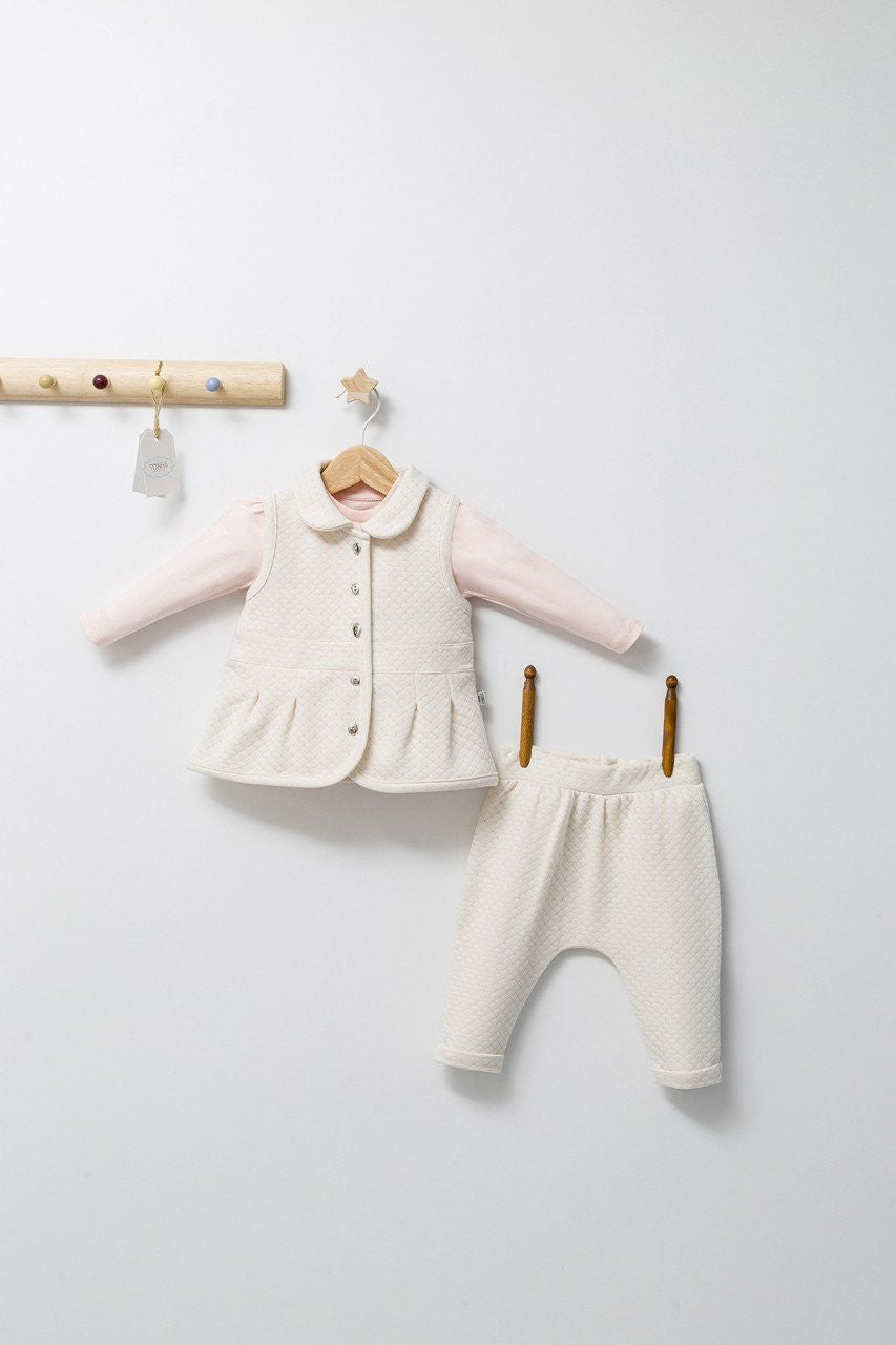Set 3 piese: pantaloni, bluzita si vestuta eleganta pentru bebelusi Paris Love, Tongs baby