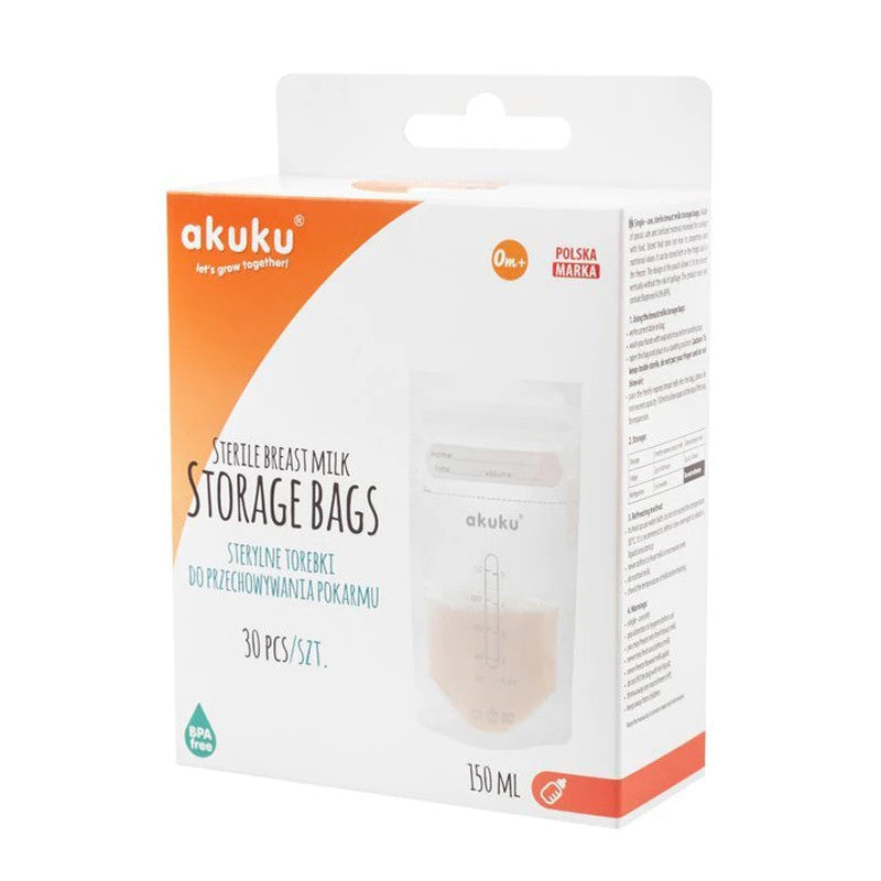 Set 30 pungi sterile pentru stocarea laptelui matern 150 ml Akuku