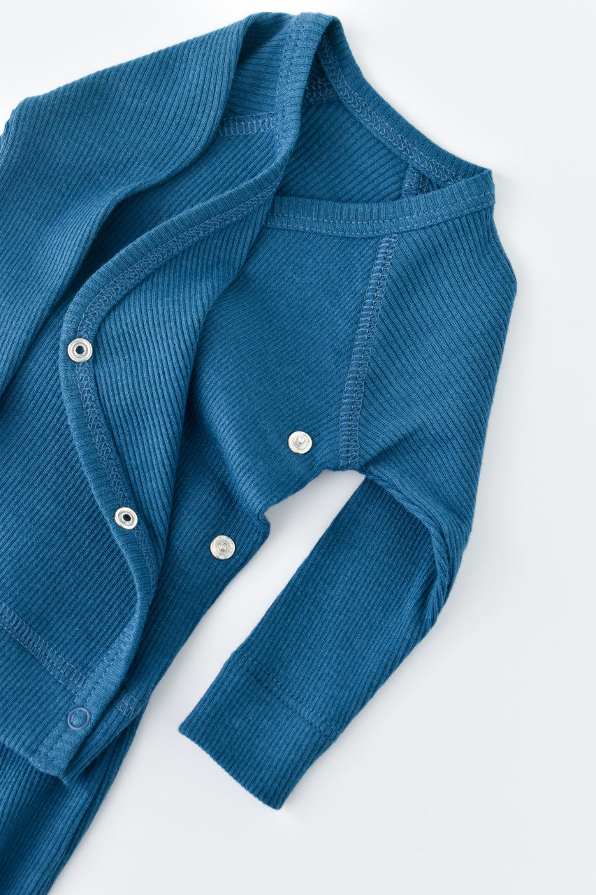 Set 4 piese: bluza, pantaloni, caciulita si manusi din bumbac organic si modal - Bleumarin, Baby Cosy