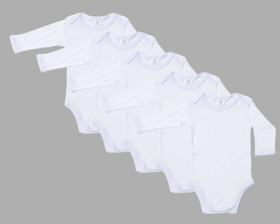 Set 5 body-uri din bumbac albe cu maneca lunga