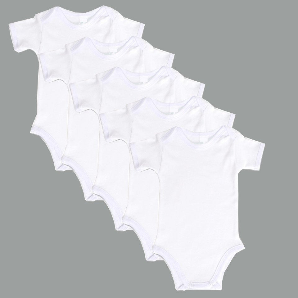 Set 5 body-uri din bumbac albe cu maneca scurta